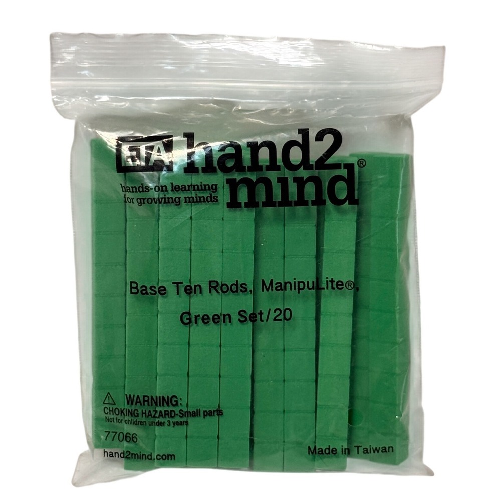 hand2mind Base Ten Rods‎ ManipuLite Green Set of 20 Math Manipulatives